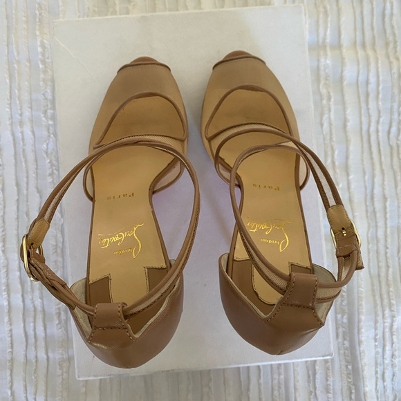 Christian Louboutin Mariacar Nude Mesh Leather Platform Heels Size 38.5 - Picture 10 of 17